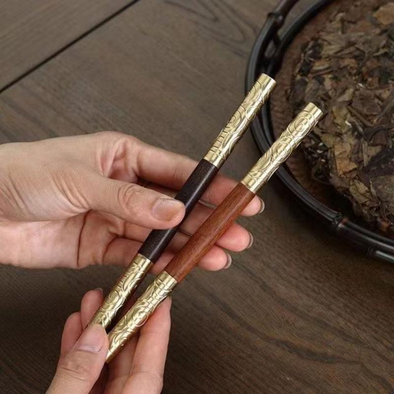 Ruyi golden hoop stick tea knife tea needle ebony wood huanghuali wood double-use Pu'er tea cake opener tea prying tool
