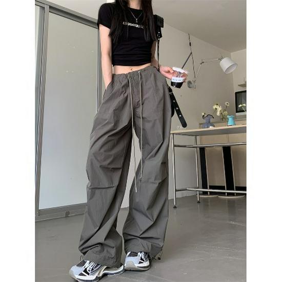 "Women's American Retro High-Waist Drawstring Wide-Leg Overalls - Summer Trendy Floor-Length Pants"