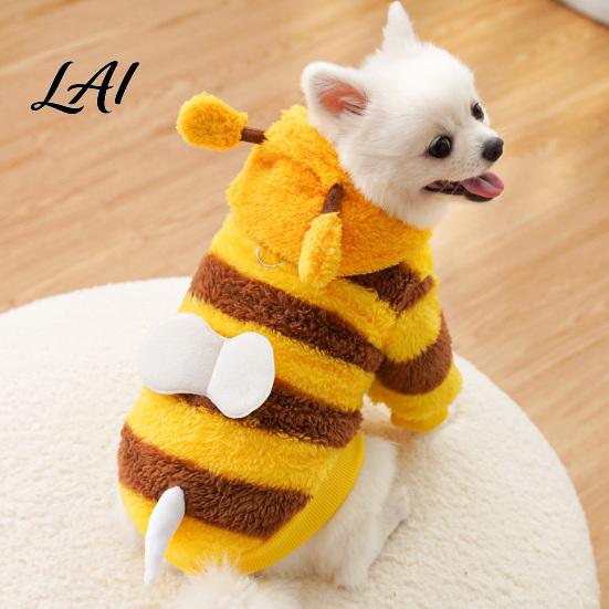 Dog Hoodie with Wings Cute Bee Hoodie Plush Hooded Pet Outfit 3D Antennae And Wings Cozy Striped Costume for Small Dogs Pullover