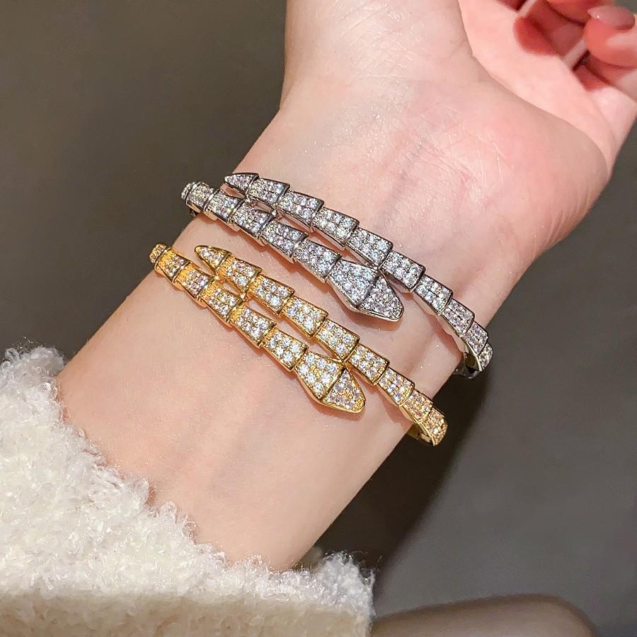 Animal Inspired Jewelry Braided Snake Shape Copper Bracelet With Zirconium Accents For Women