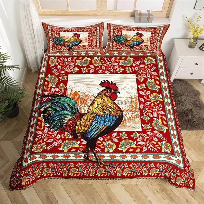 Hahn Bettwäscheset Bauernhoftier Bequem Bettdeckenbezug Steppdecke Kissenbezug Bettwäscheset Kinder Schlafzimmer Dekoration Heimtextil