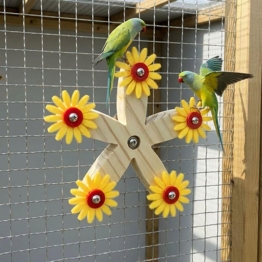 Wear Resistant Wooden Parrots Ferris Wheel With Bearings Bird Swing Toy  Avian Activities
