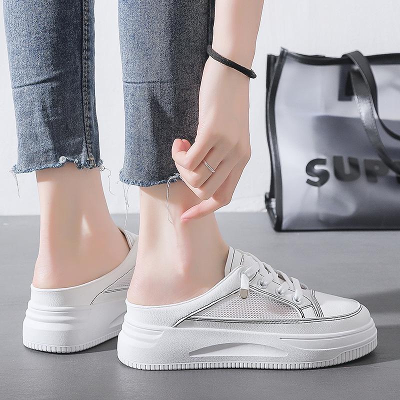 Comemore Women's Half Slippers 2025 New Super Internet Closed Toe Lazy Shoe Outdoor Platform White Female Shoes Sneakers Women