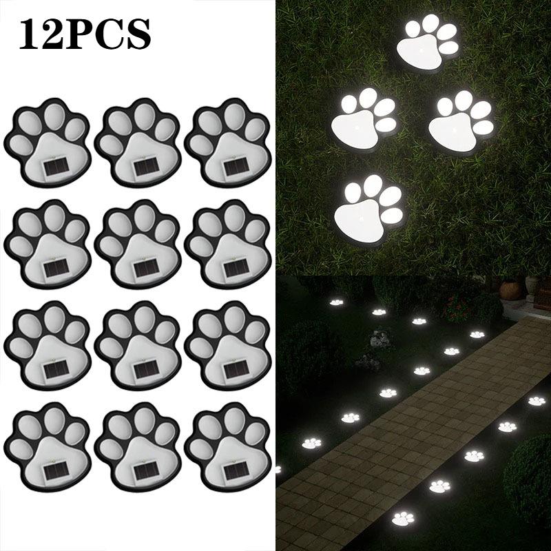 1-12PCS LED Solar Outdoor Light Waterproof Animal Paw Print Lamp for Garden Lawn Patio Summer Camping Home Decor