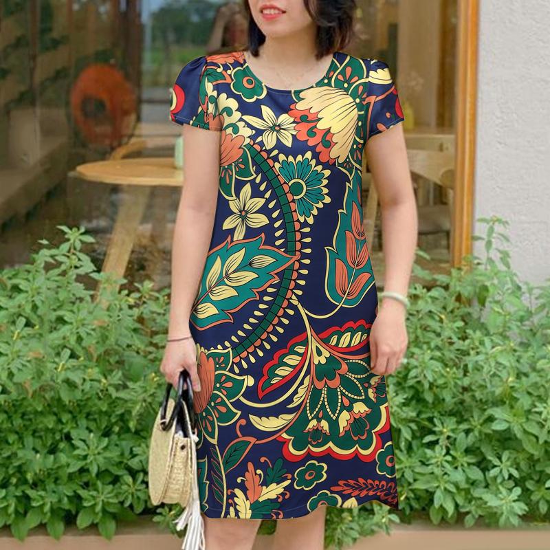 ZANZEA Dámské ležérní letní šaty s kulatým výstřihem a krátkým rukávem