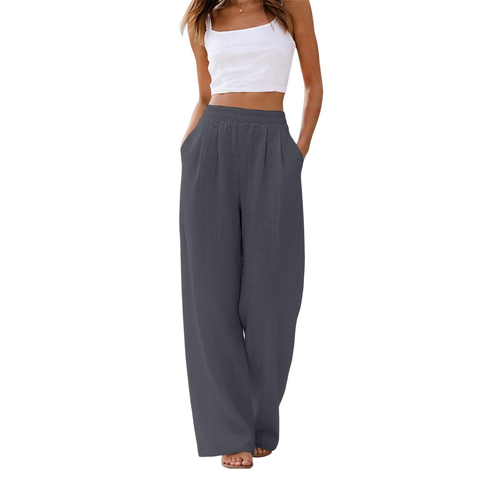 

Women s Linen Wide Leg Pants Elastic Waist Summer Beach Vacation Lightweight Loose Fit Long Trousers Casual Comfortable XL
