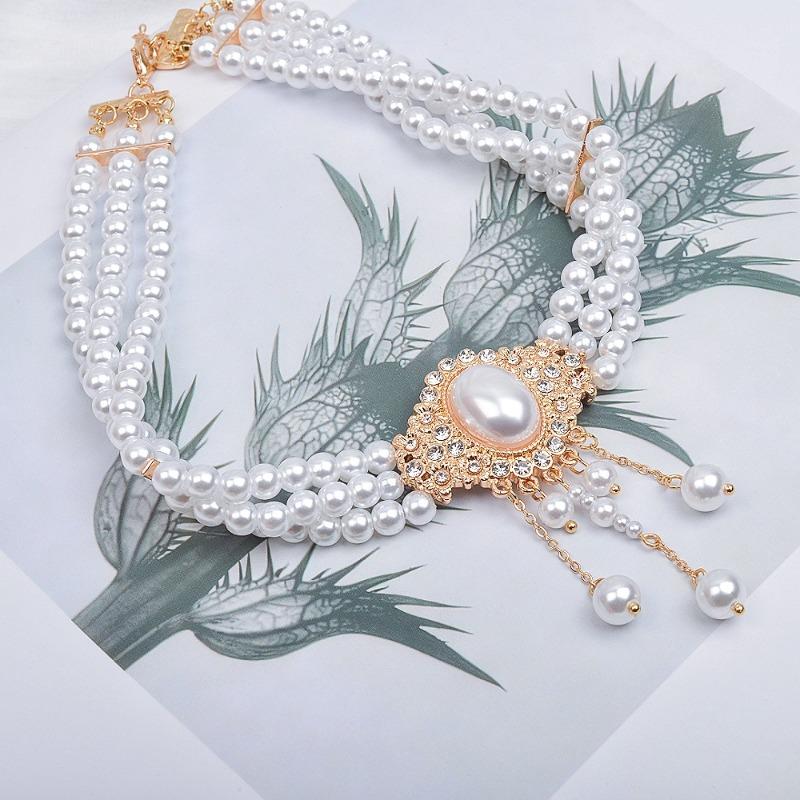 Meier Elegant Pearl Tassel Choker Necklace - French Chic Multi-layer Pearl and Diamond Necklace