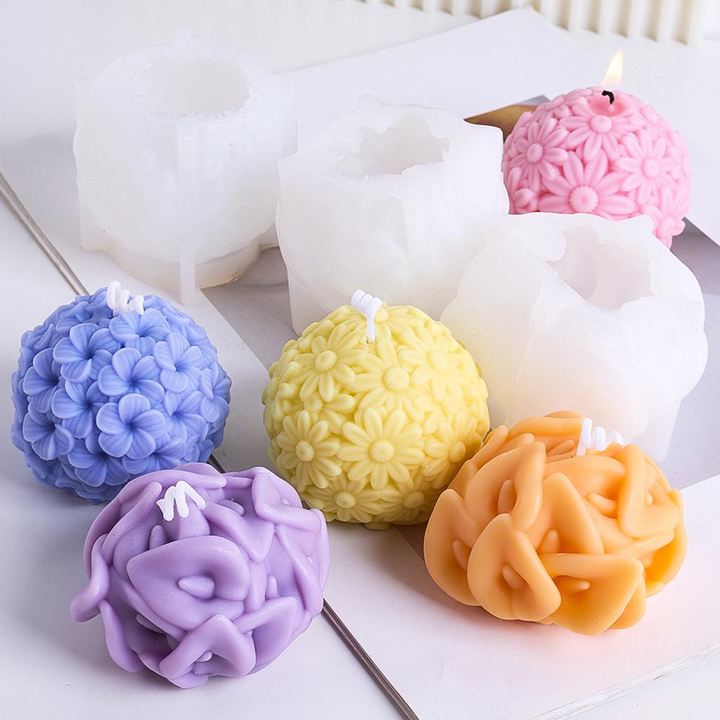 Stampo in Silicone per Candela a Palla di Fiori Fai da Te Rilievo Frangipani Margherita Sferica Kit per la Realizzazione di Artigianato Stampo per Colata Sapone Gesso Resina Casa De