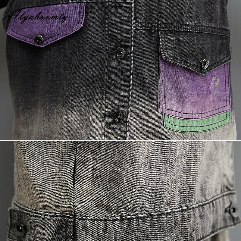 Korean Style Spring Summer Women Denim Vest Turn-Down Collar Contrast Color Stylish Vest Casual Loose Ripped Sleeveless Denim Jacket