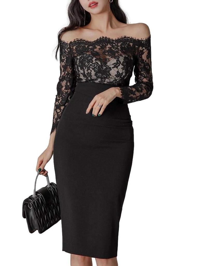 ISLAYCAOLILA Cabaret Mini Club Party Tight Midi Long Pencil CS8 Hella Dress, Dress, Dress, Dress, Dress, See-through, Off-the-Shoulder Lace, Sheer,