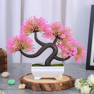 Artificial Bonsai Flower with Designer Pot for Home Decor,Artificial Bonsai Fake, Living Room, Table Decor and Office Decors (Pack of 1, Light Pink)