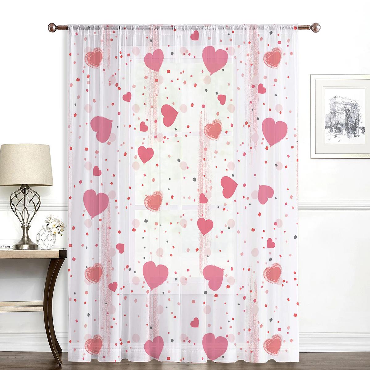 Tonnika Chen Pink Heart Polka Dot Window Curtain Sweet Romantic Valentine Day Healing Atmosphere Decorative Treatment Curtains Made Of Polyester