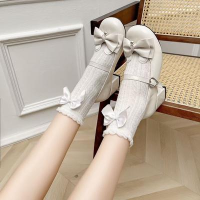Chaussures basses à bout rond et nœud petit cuir talons hauts chaussures Lolita 2025 printemps nouveau Mary Jane chaussures Lolita pour femmes