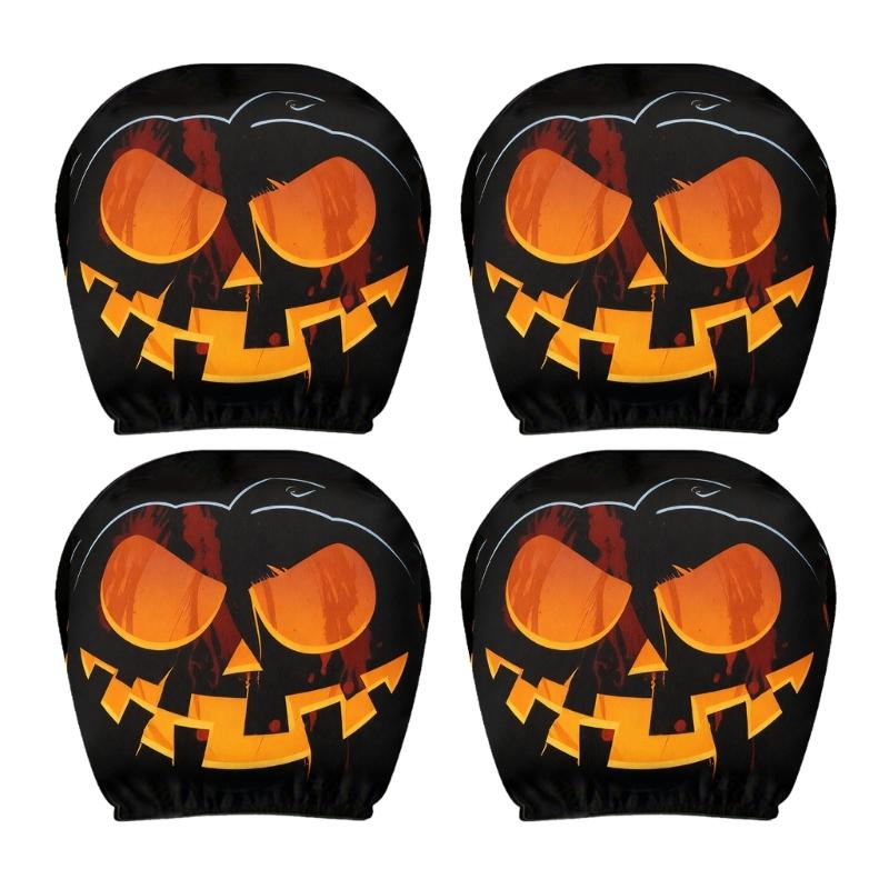 Cartoon Eye Car Seat Headrest Protectors Funny Evil Pumpkins Design Breathable Polyester Fabric Universal Size for Auto