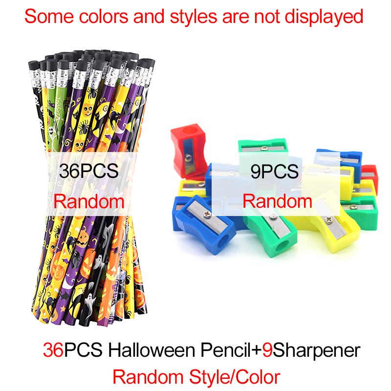 36PCS Halloween Themed Pencil Set HB Pencils Colorful Sharpeners Student Stationery Goodie Bag Filling Gift Boy Girl Favors ZYF