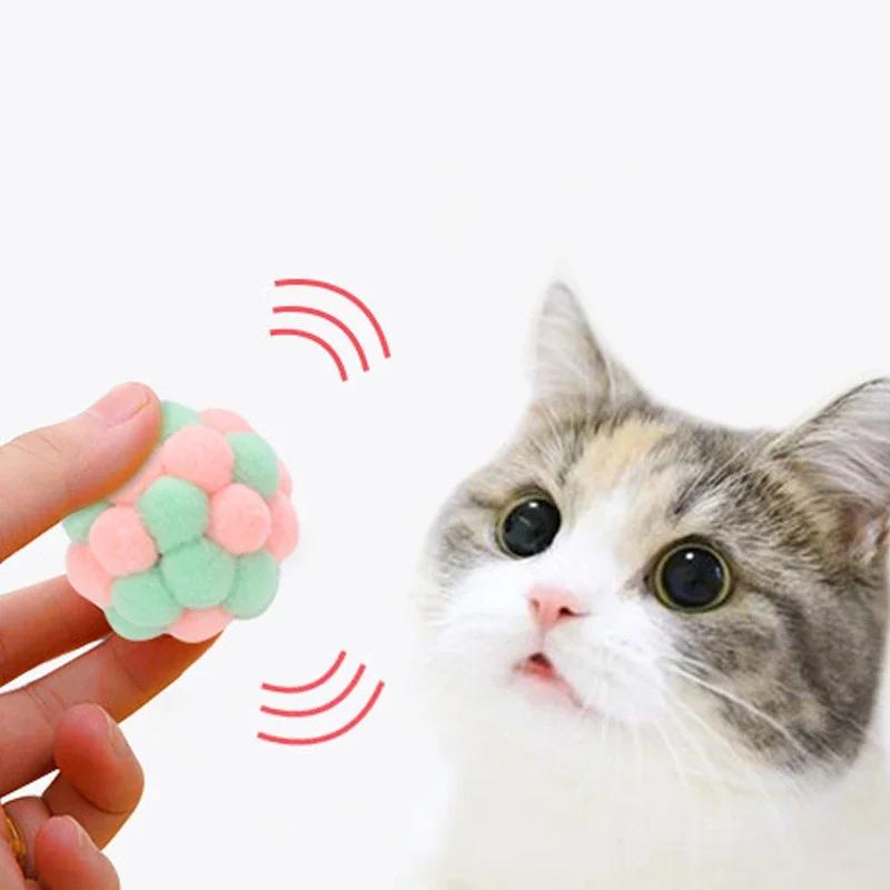 6pcs/set Cat Toys Cat Plush Ball Toy Pet Elastic Bell Ball Self Hi Ball Playing Cat Colorful Woolen Ball
