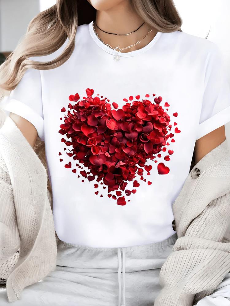 

(Азиатский размер) милый цветок прекрасный принт футболки с коротким рукавом модный круглый вырез женский повседневный женский топ футболка одежда графическая футболка XL