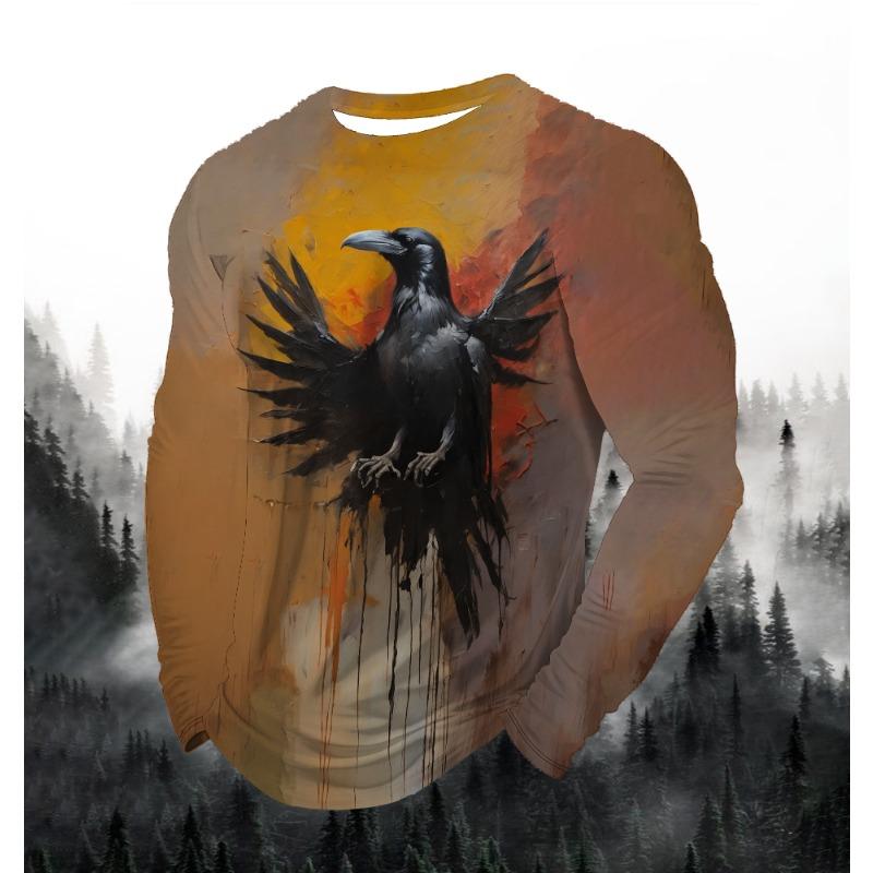 Herremote Trykket Rund Hals Langermet Fest Høst Sport Fritid Pullover Menn 3D Flygende Ørn Trykket Løs Sportstopp