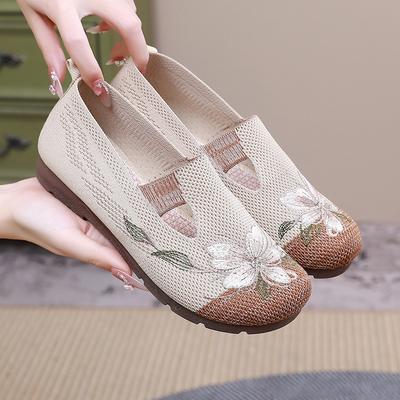 Damskie buty wsuwane z haftem w stylu pekińskim, oddychające, niskie, wygodne buty materiałowe, lekkie, codzienne buty do chodzenia dla kobiet