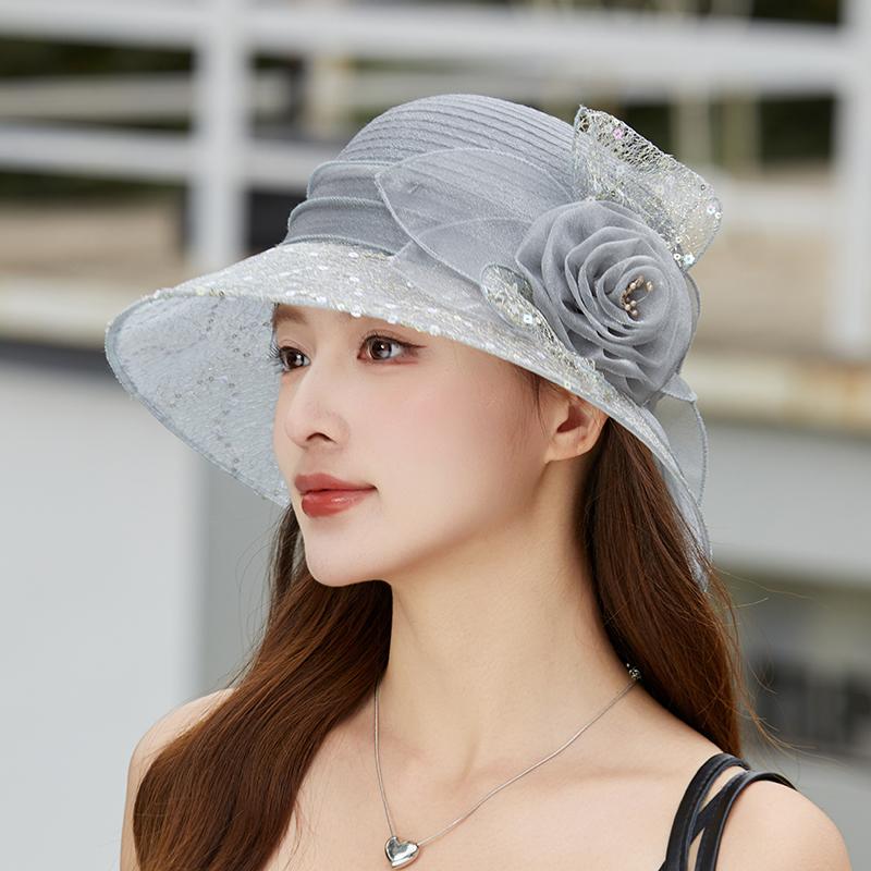 Summer Fashion Flowers Fascinator Hats Wide Brim Party Church Hat For Women Elegant Fedora Ladies Kentucky Derby Cap