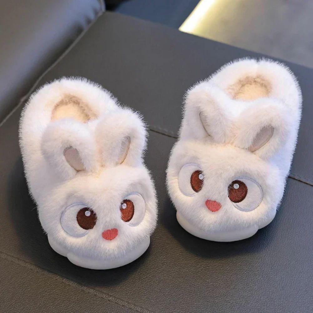 Cartoon Design Comfortable Warm Rabbit Slippers Fluffy Anti Slip Children's Slippers Faux Fur Waterproof Cotton Shoes Boys Girls