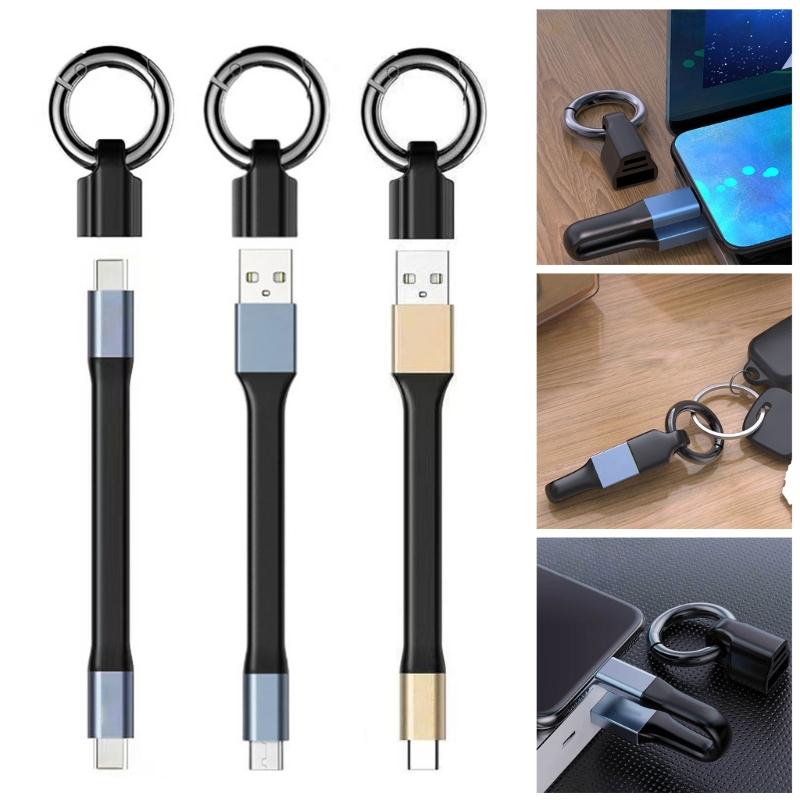 Short USB Type C Charging Cable with Keyring 3A Rapid Transfer Power Cord for Portable Devices