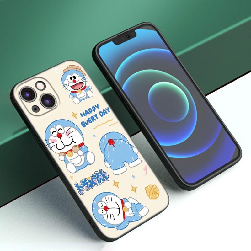 Cartoon Anime Doraemon Phone Case For Apple iPhone 12 13 Mini 11 14 15 Pro Max 7 8 Plus X XR XS SE 2020 2022 Black Silicone Case
