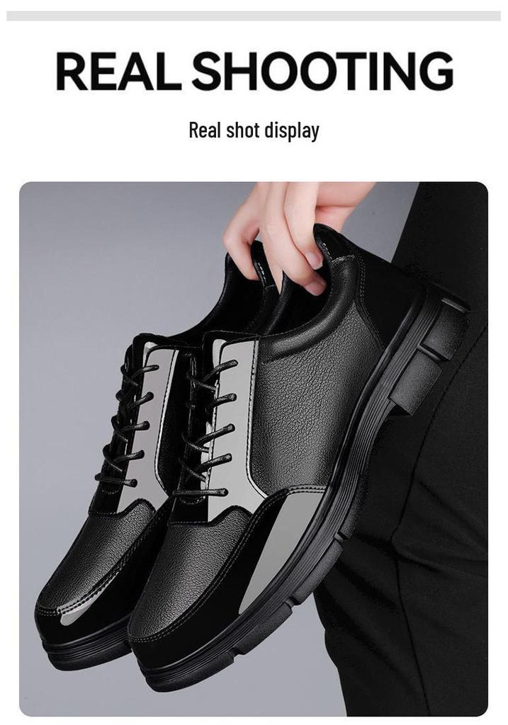 Men's Cross-Border Cowhide Lace-Up Thick Sole Formal Leather Shoes - Large Size Casual Spring/Autumn Footwear