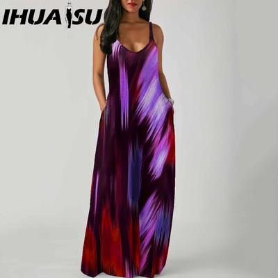 Elegancka Moda Długość do Podłogi Bez Rękawów Dekolt V Prosta Damska Letnia Sukienka Retro z Nadrukiem Luźna Talia Prosta