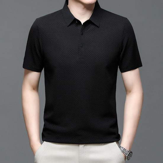 Lapel-T-skjorte for menn, kortermet ensfarget sommer-t-skjorte Hurtigtørkende Uformelt golftopp for jobb Ferie Street Golf