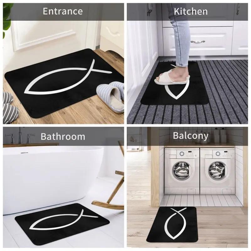 Jesus Fish Front Door Mat Anti-Slip Outdoor Quick Dry Christian Doormat Kitchen Balcony Entrance Rug Carpet