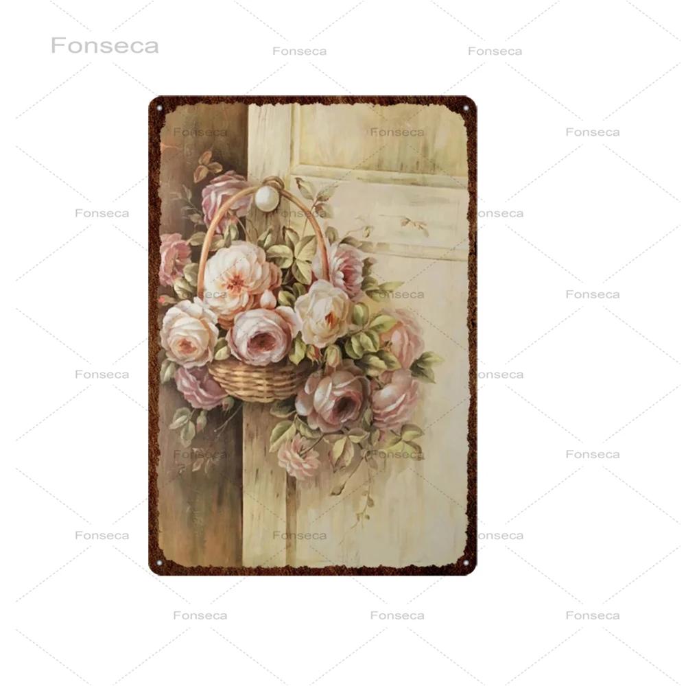 Vintage Flowers Metal Sign Garden Floral Retro Tin Plaques Home Decoration Wall Art Iron Painting 20X30Cm