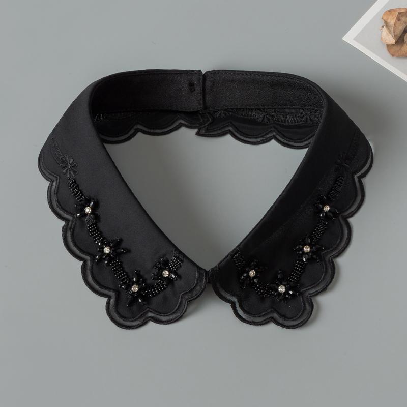 Lace Fake Collar Shirt Women White Black Lapel False Collars Woman Beading Removable Detachable Collar Neckline Faux Col