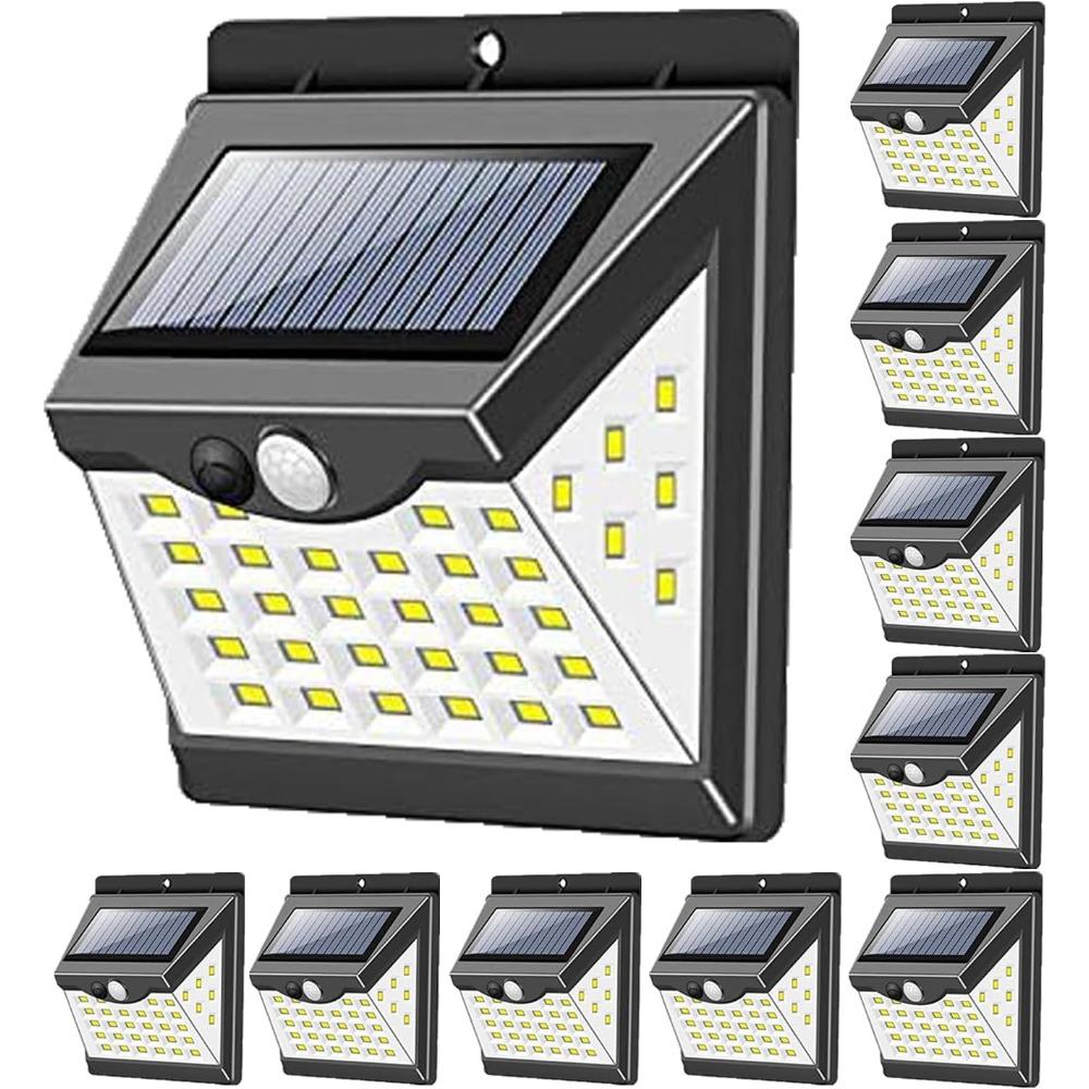 Outdoor solar lights with 40 LED bulbs, with light reflector and 3 lighting modes, sensor wall light, IP65 waterproof (pack of 10)