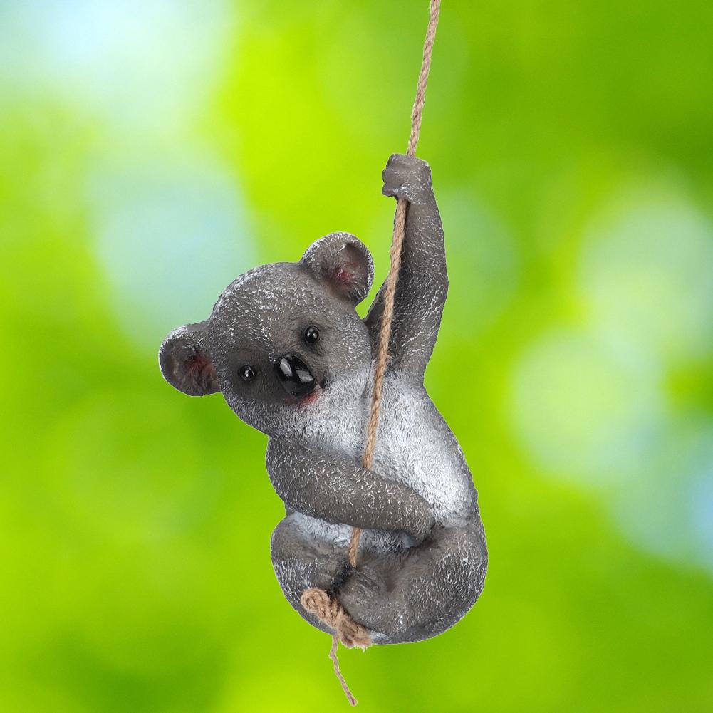Lovely Simulation Swinging Koala Hanging Statue Outdoor Figurines for Patio Yard Garden Decoration