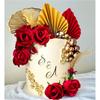21 PCS Red Rose Cake Decoration Queen Birthday Cake Decoration Ginkgo Palm Leaves Cake Decoration for Wedding Birthday Party