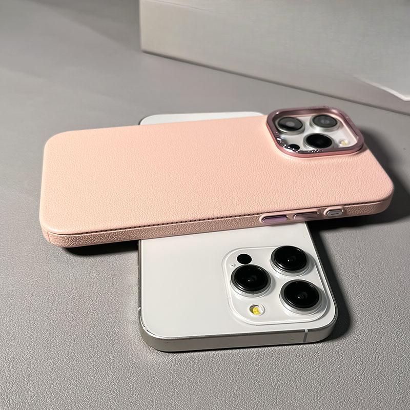 Lychee Leather Pattern Suitable for Apple 16 ProMax Mobile Phone Case Metal Button Iphone14 Simple 13 Protective Case 15