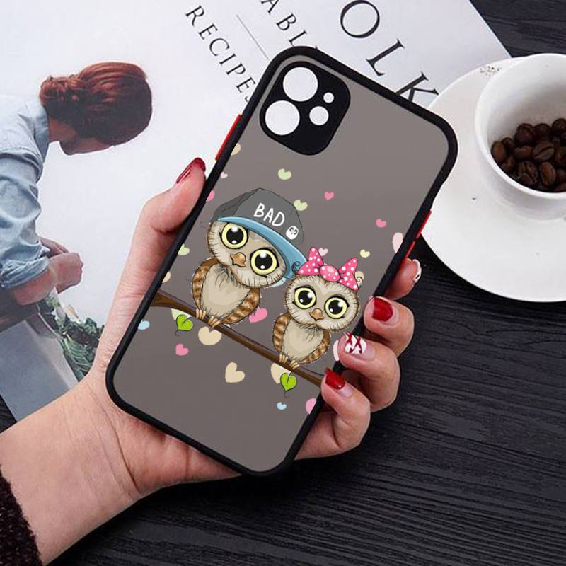 Cute Owl Phone Case for iPhone X XR XS 7 8 Plus 11 12 13 Pro MAX 13mini Translucent Matte Case