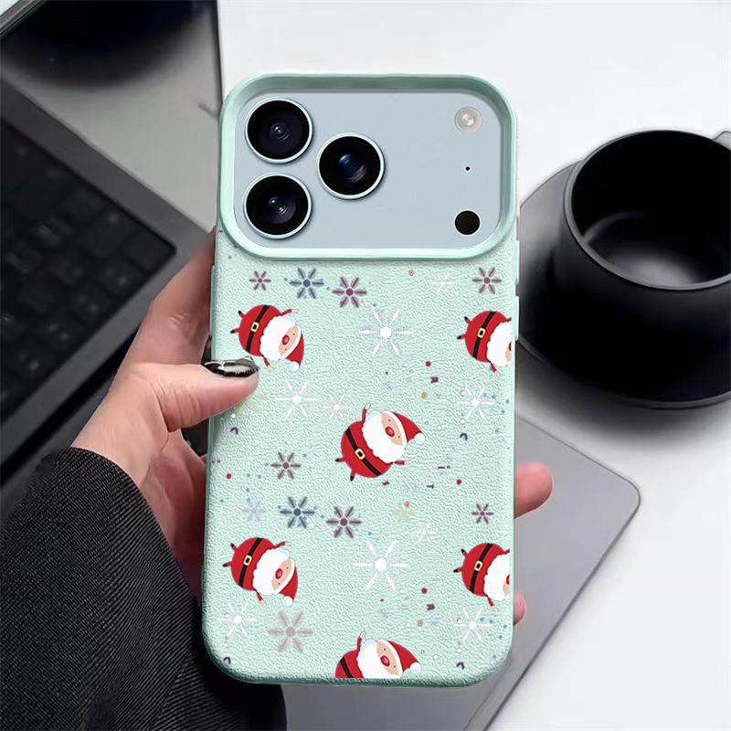 New Year Christmas Pattern Phone Case For iPhone 16e 17 Air 16 15 14 17 Pro Max 13 12 Pro 15 11 Shockproof Soft TPU Leather Texture Cover