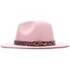 Four seasons flat woolen top hat, metal leopard print belt, big-brimmed felt hat, plain weave top hat