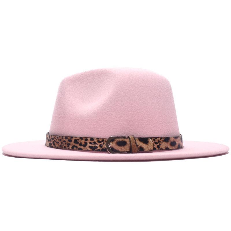 Four seasons flat woolen top hat, metal leopard print belt, big-brimmed felt hat, plain weave top hat