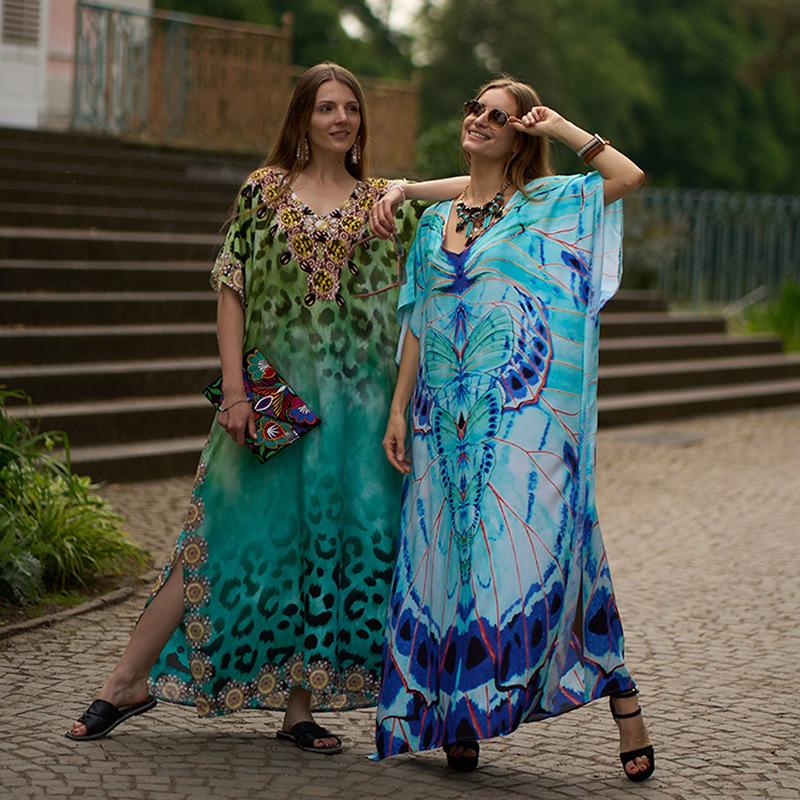 2022 European & American Rayon Beach Cover-up: New Style Vacation Bikini Robe with Placement Print