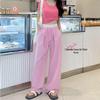Women's Pink Plaid Wide-Leg Casual Pants