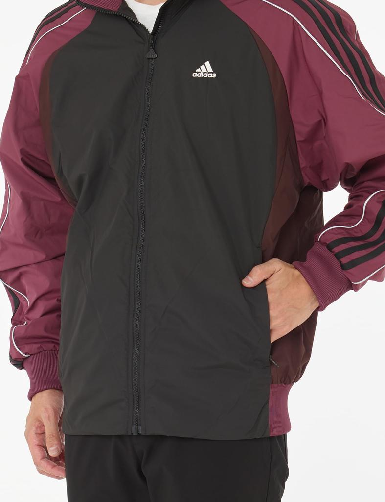 Adidas Beyond the Stripes KWX92 Woven Jersey Top with Warm Sizes Men's Loose-Fit Lining, Black/Maroon (JG8576), J/XL