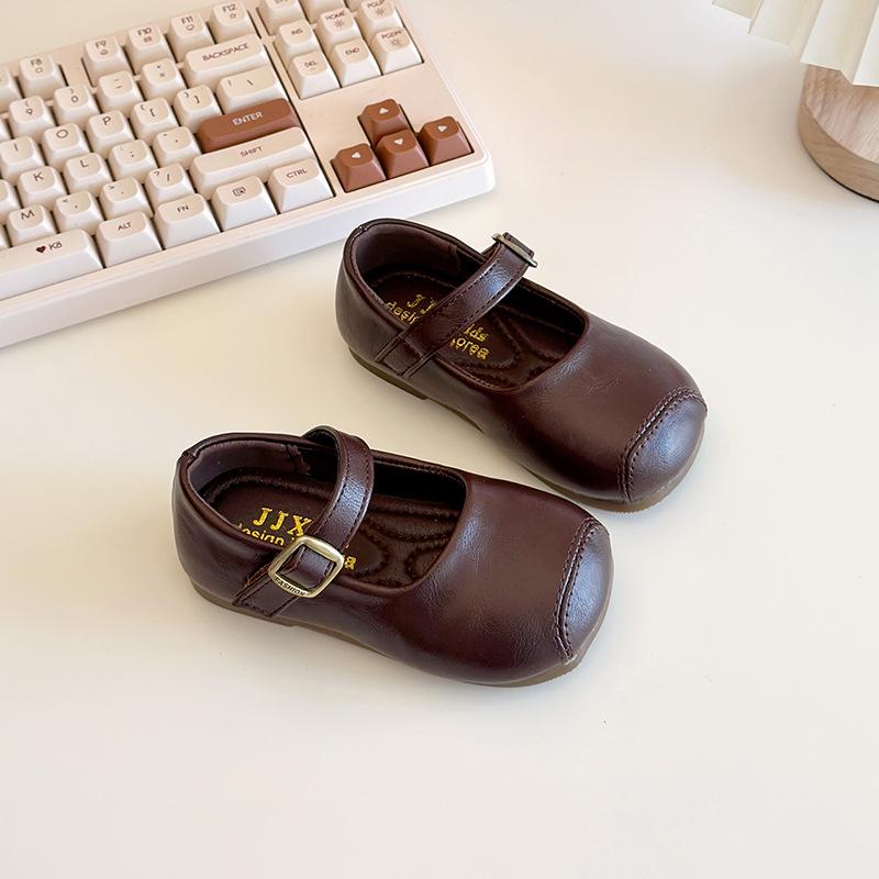 2025 Girls' Academy Style Leather Shoes - Spring & Autumn Princess Square Toe Korean Granny Shoes