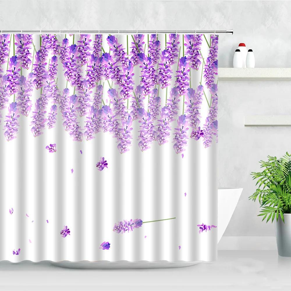Purple Floral Shower Curtains Waterproof Bath Screen Wisteria Flower Butterfly Lavender Bathtub Decor Bathroom Curtain Baño