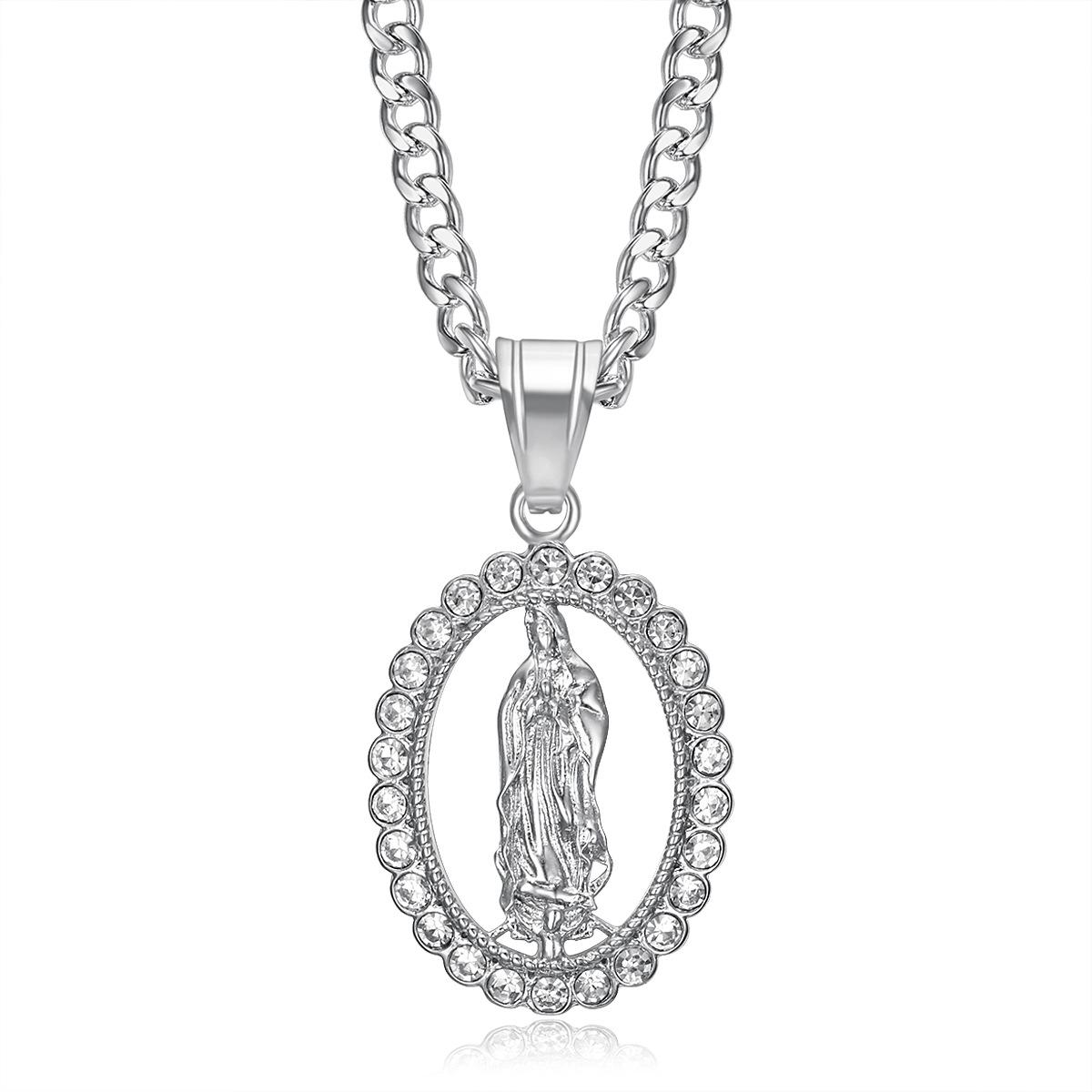 Virgin Mary Pendant Necklace 2026 Jewelry Fashion Trend Inlaid Zircon Men s Jewelry Party Accessories Necklace 60CM