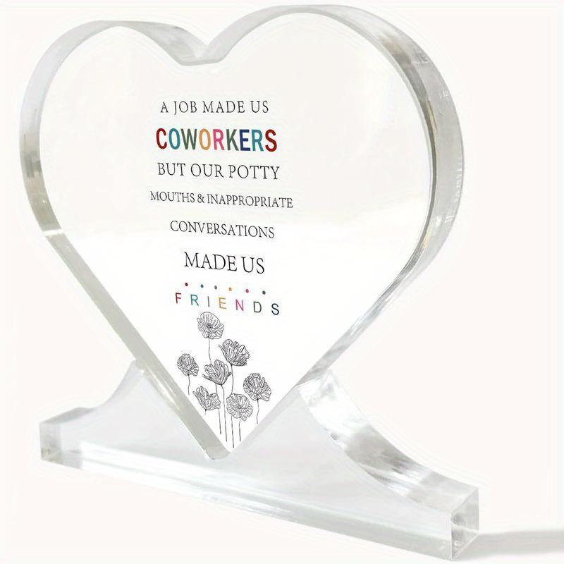 

Clear Heart-Shaped Acrylic Plaque with COWORKERS Design - Perfect Office Decoration & Farewell Gift for Female Colleagues, Ideal for Valentine S Da 10.9*10.4cm