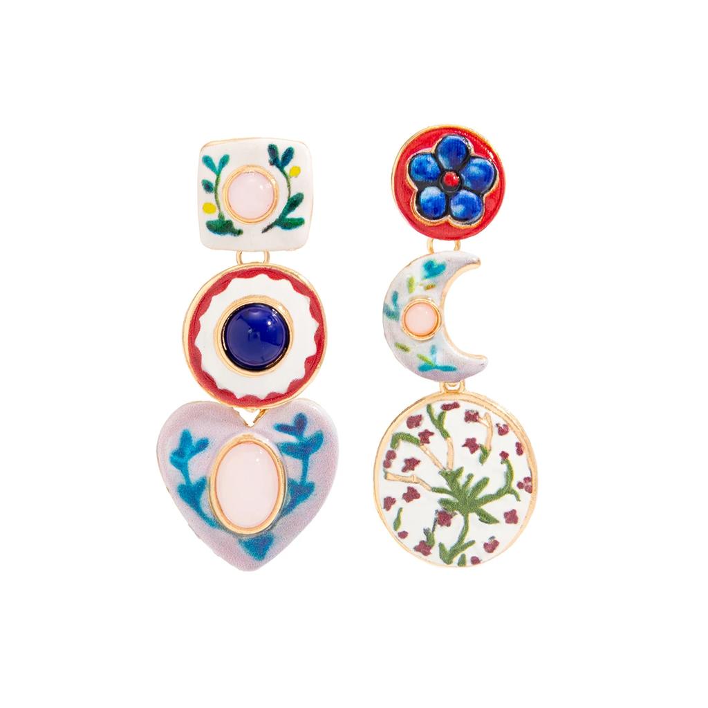 New Trendy Elegant Geometry Oil Dripping Pendant Earrings for Women Exquisite Flower Moon Drop Earrings Party Jewelry Gifts