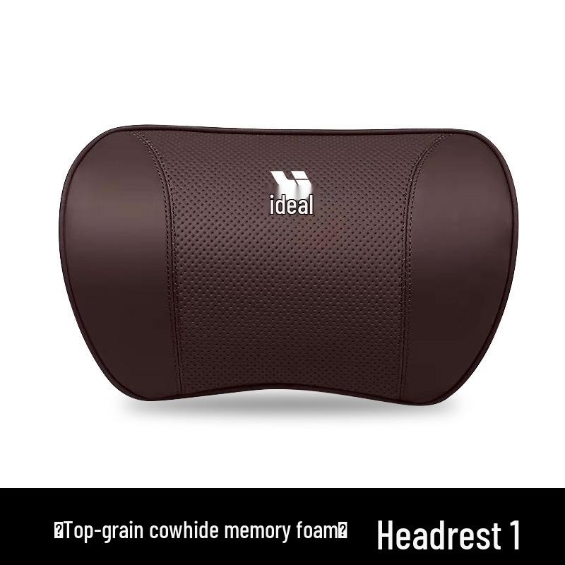 Genuine Leather Car Interior Set: Headrest & Lumbar Support Cushion